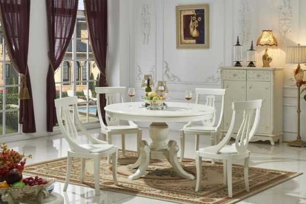 白色欧式园餐桌（白色欧式餐厅圆桌）